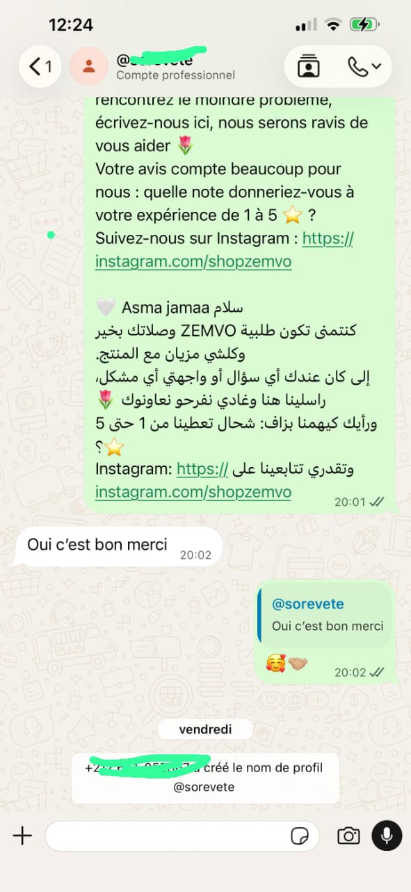 Retour client ZEMVO
